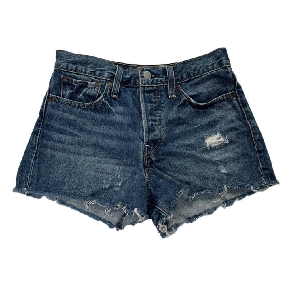 Levi's Cut Off Jeans Shorts High Rise Button Fly Frayed Hem Size 27 - Picture 2 of 7